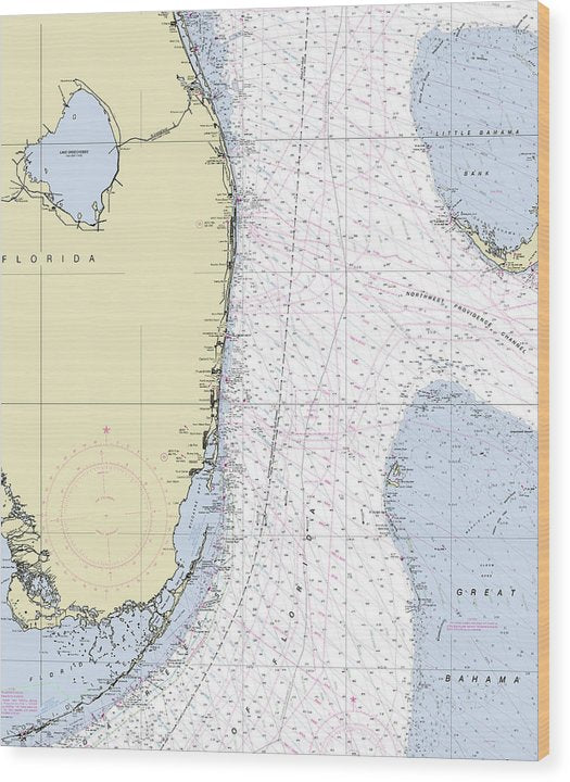 Straits Of Florida Nautical Chart Wood Print