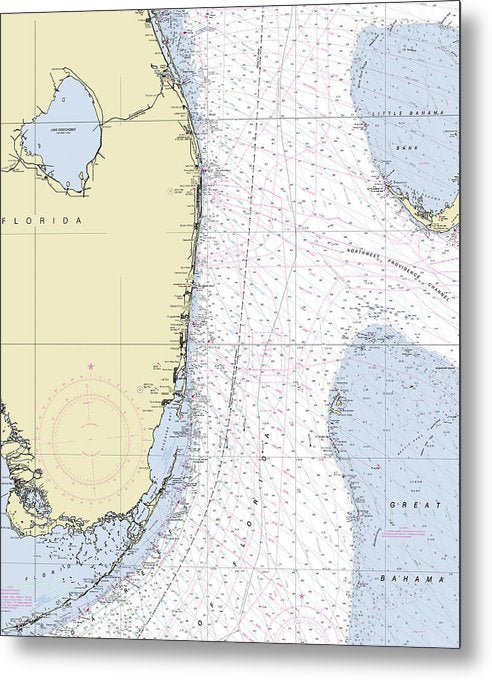 A beuatiful Metal Print of the Straits Of Florida Nautical Chart - Metal Print by SeaKoast.  100% Guarenteed!
