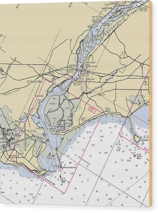 Stratford -Connecticut Nautical Chart _V2 Wood Print