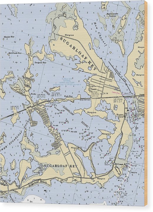 Sugarloaf Key-Florida Nautical Chart Wood Print
