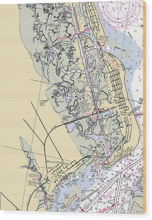 Sullivans Island-South Carolina Nautical Chart Wood Print