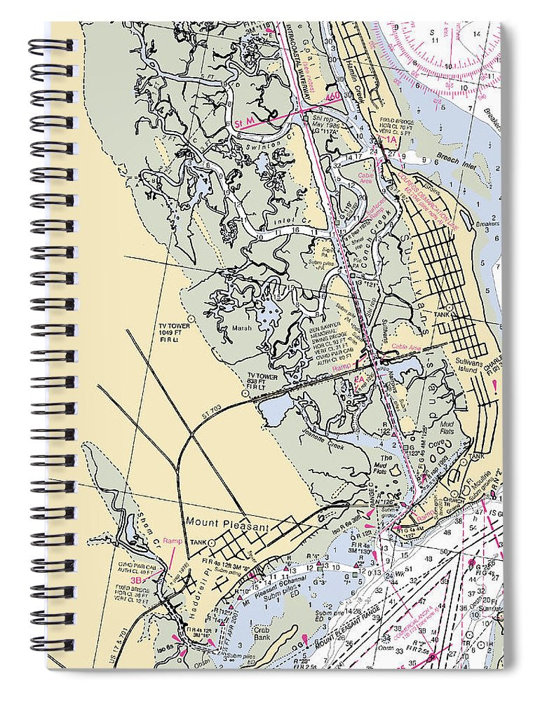 Sullivans Island South Carolina Nautical Chart Spiral Notebook