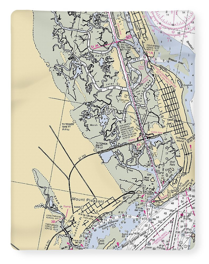 Sullivans Island-south Carolina Nautical Chart - Blanket