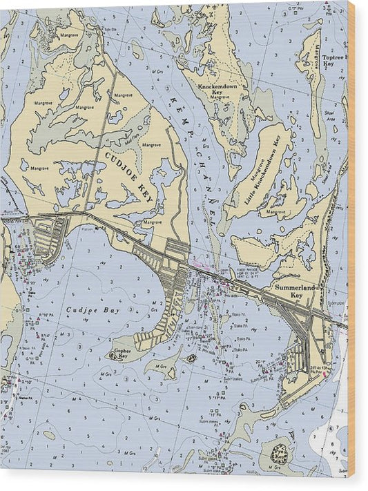 Summerland Keys-Florida Nautical Chart Wood Print