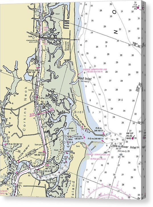 Sunset Beach North Carolina Nautical Chart Canvas Print