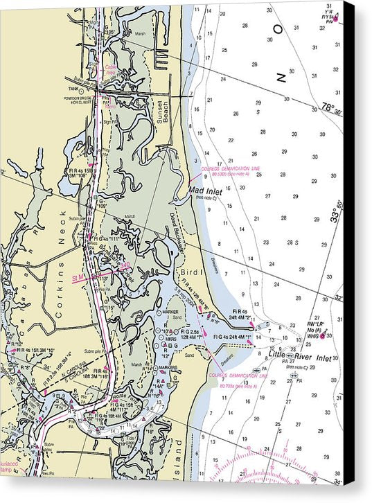 Sunset Beach North Carolina Nautical Chart - Canvas Print