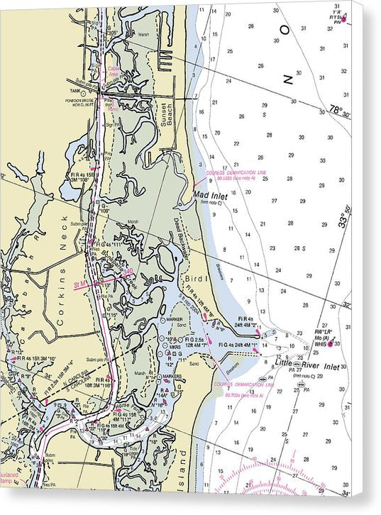 Sunset Beach North Carolina Nautical Chart - Canvas Print