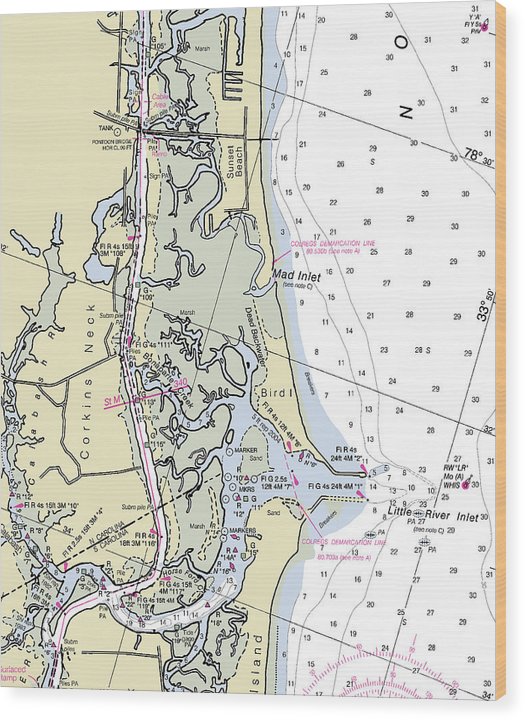 Sunset Beach North Carolina Nautical Chart Wood Print