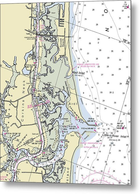 A beuatiful Metal Print of the Sunset Beach North Carolina Nautical Chart - Metal Print by SeaKoast.  100% Guarenteed!