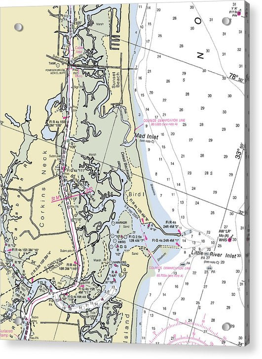 Sunset Beach North Carolina Nautical Chart - Acrylic Print