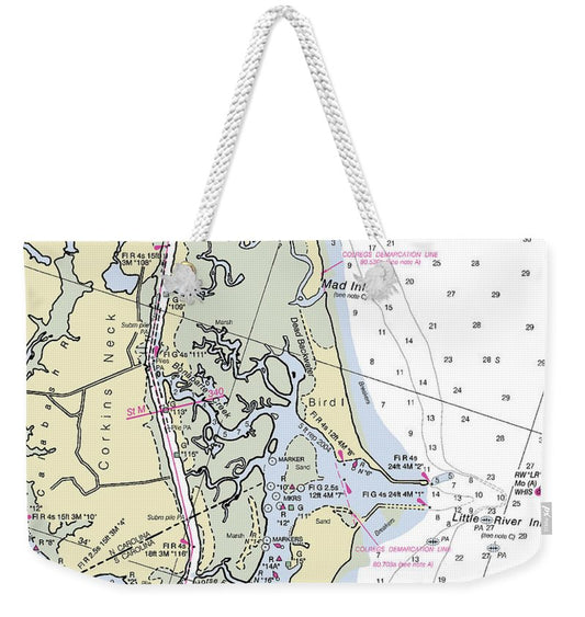 Sunset Beach North Carolina Nautical Chart - Weekender Tote Bag