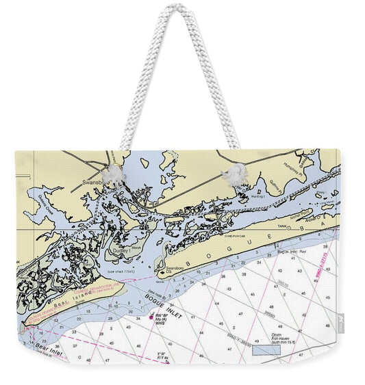 Swansboro North Carolina Nautical Chart - Weekender Tote Bag