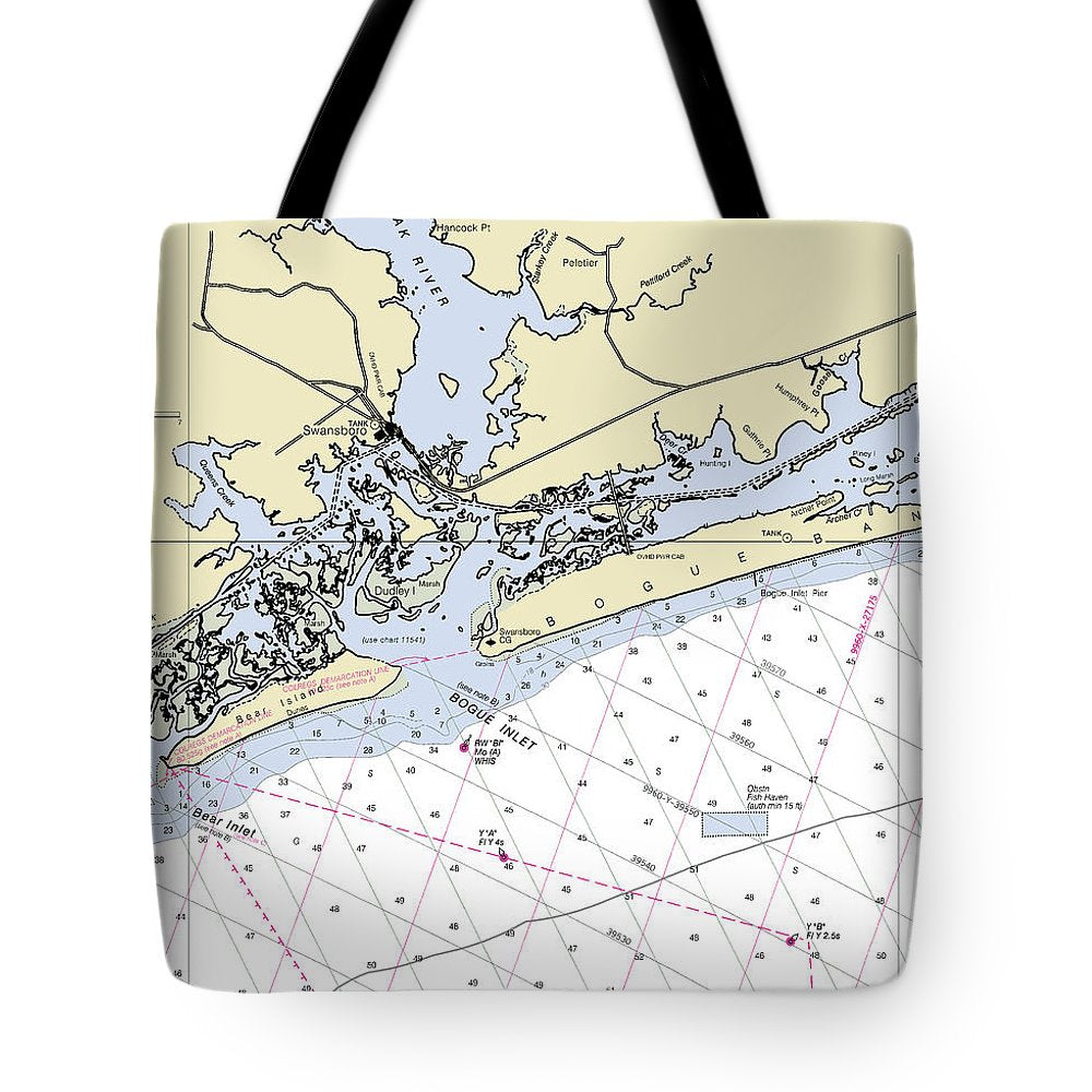 Swansboro North Carolina Nautical Chart - Tote Bag