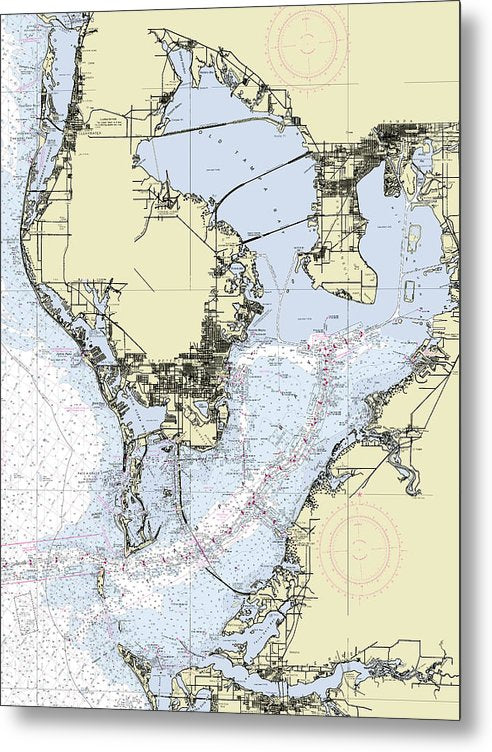 A beuatiful Metal Print of the Tampa Bay Nautical Chart - Metal Print by SeaKoast.  100% Guarenteed!