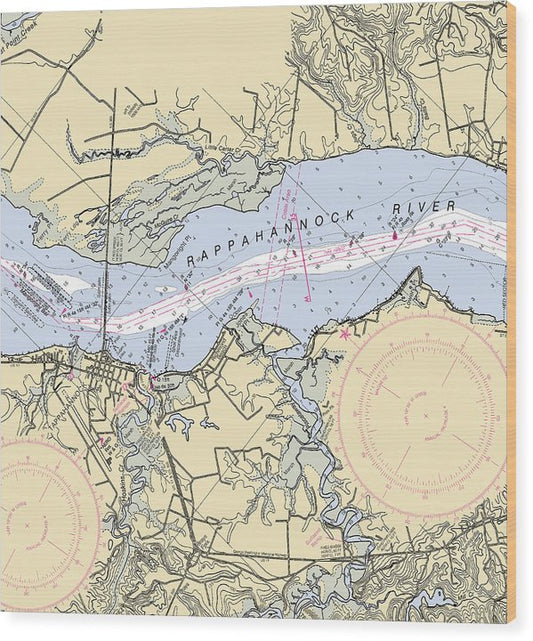 Tappahannock-Virginia Nautical Chart Wood Print