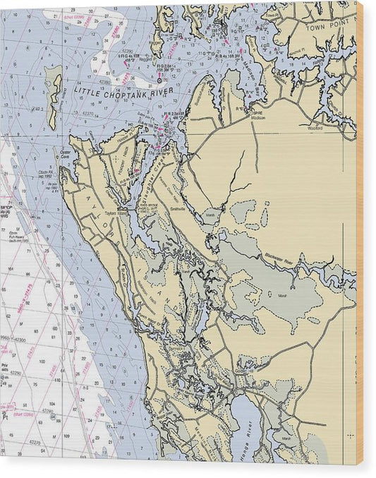 Taylors Island-Maryland Nautical Chart Wood Print