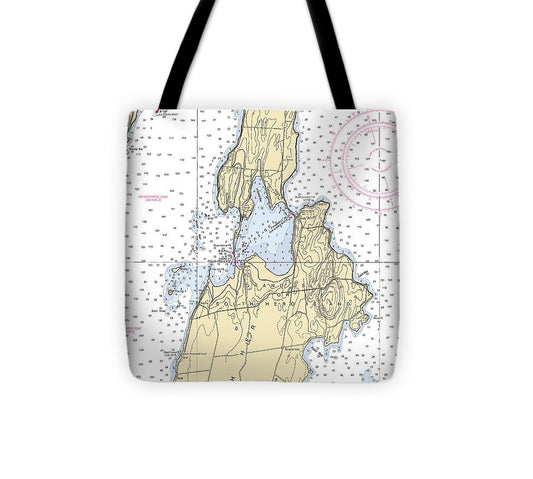 The Gut Lake Champlain  Nautical Chart Tote Bag