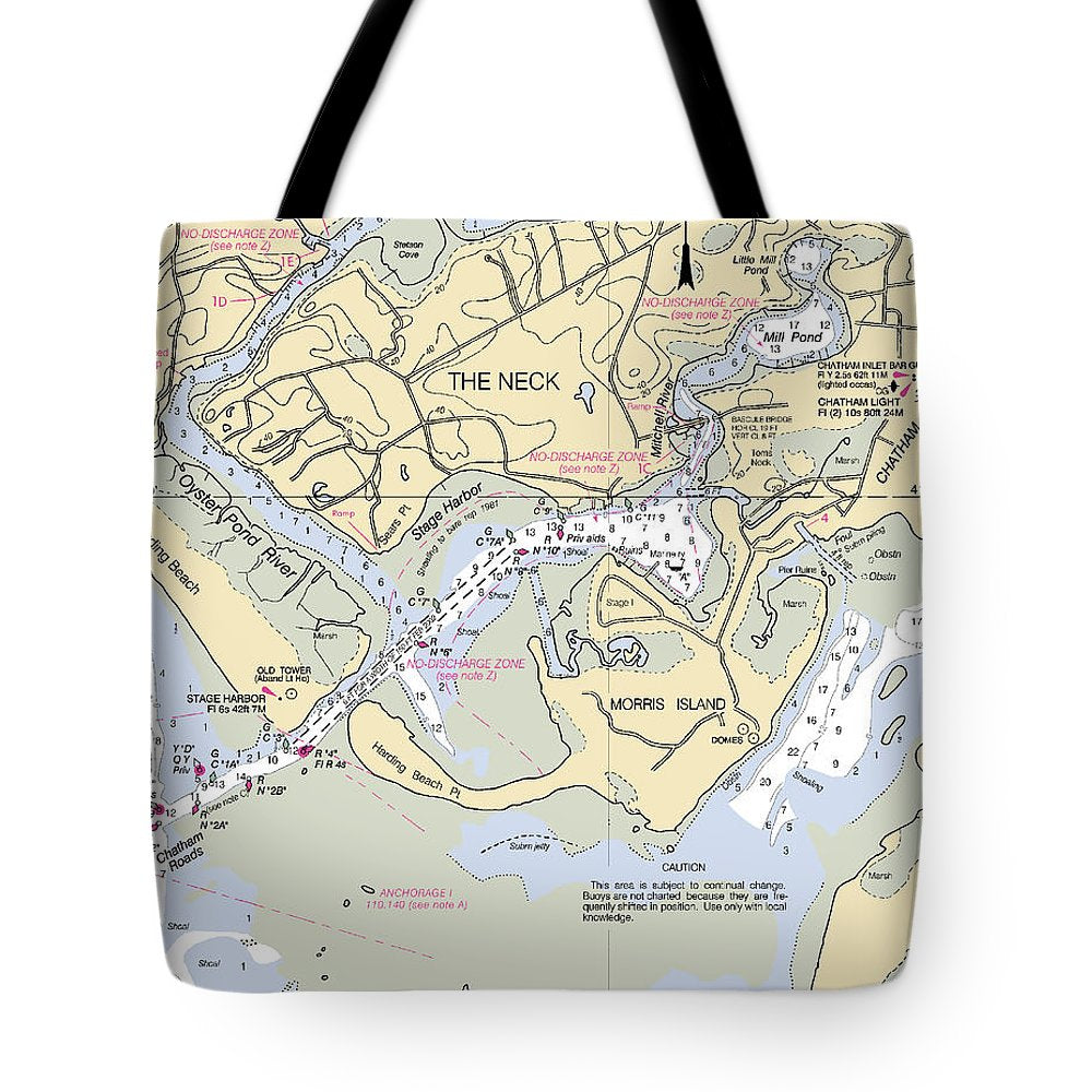 The Neck-massachusetts Nautical Chart - Tote Bag