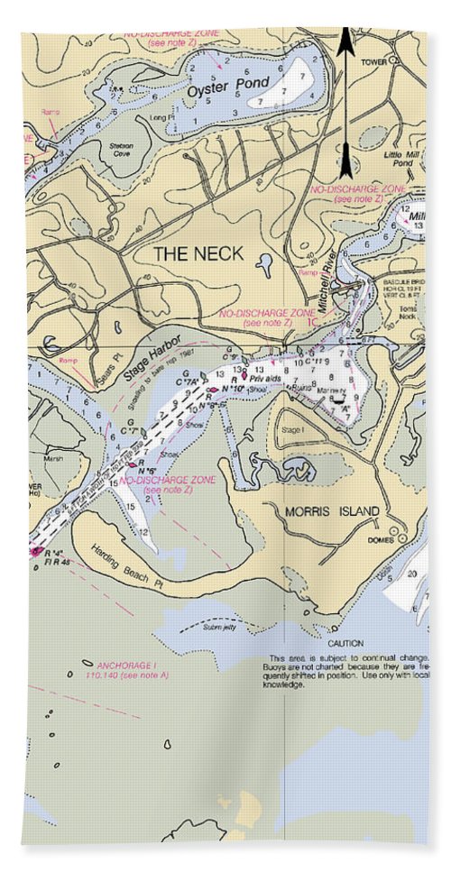 The Neck-massachusetts Nautical Chart - Bath Towel