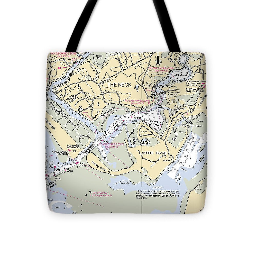 The Neck-massachusetts Nautical Chart - Tote Bag