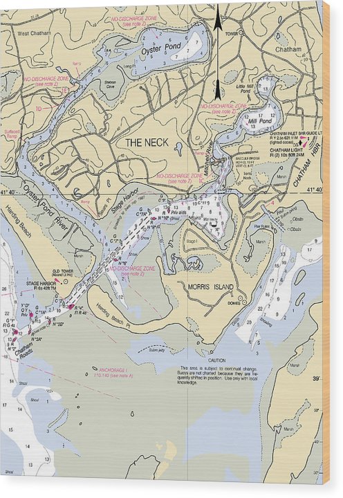 The Neck-Massachusetts Nautical Chart Wood Print