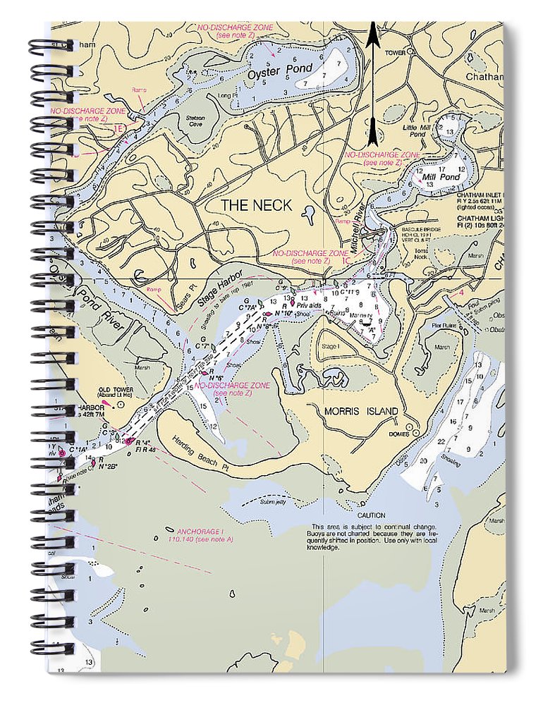 The Neck Massachusetts Nautical Chart Spiral Notebook