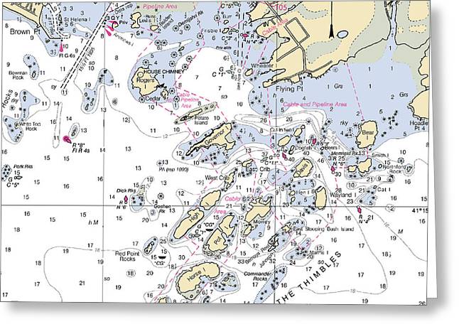 Thimble Islands -connecticut Nautical Chart _v2 - Greeting Card