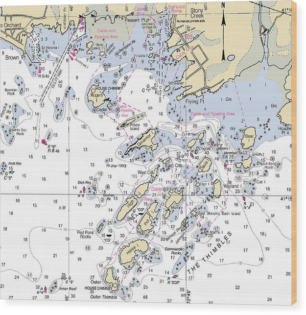 Thimble Islands -Connecticut Nautical Chart _V2 Wood Print