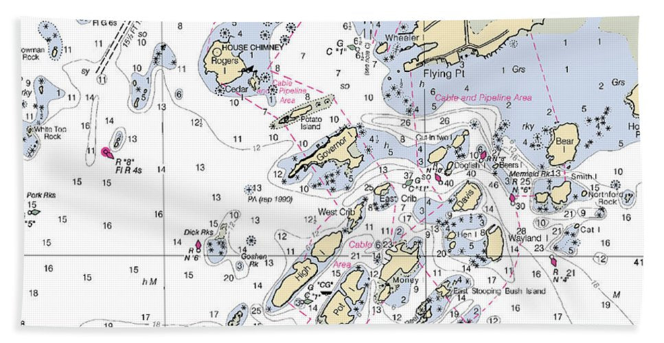 Thimble Islands -connecticut Nautical Chart _v2 - Bath Towel