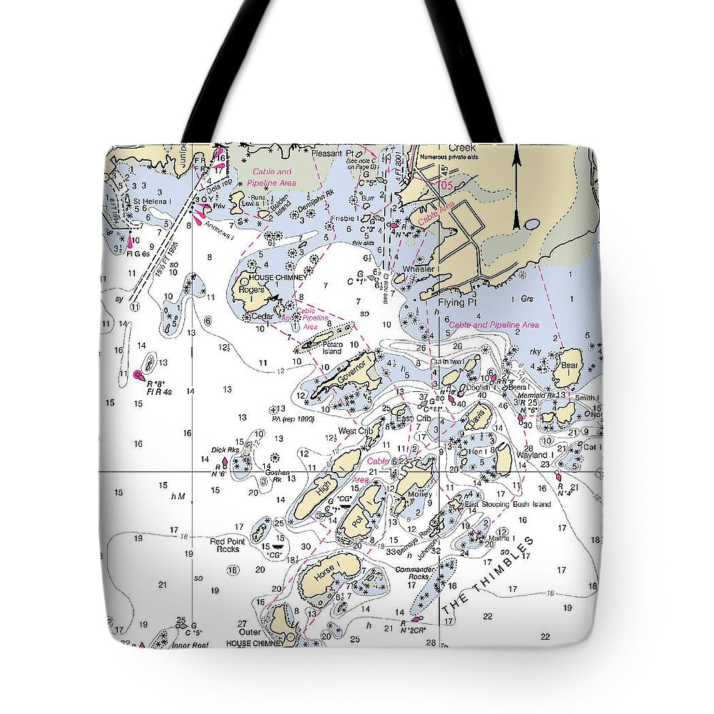 Thimble Islands -connecticut Nautical Chart _v2 - Tote Bag
