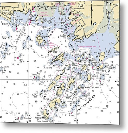 A beuatiful Metal Print of the Thimble Islands -Connecticut Nautical Chart _V2 - Metal Print by SeaKoast.  100% Guarenteed!