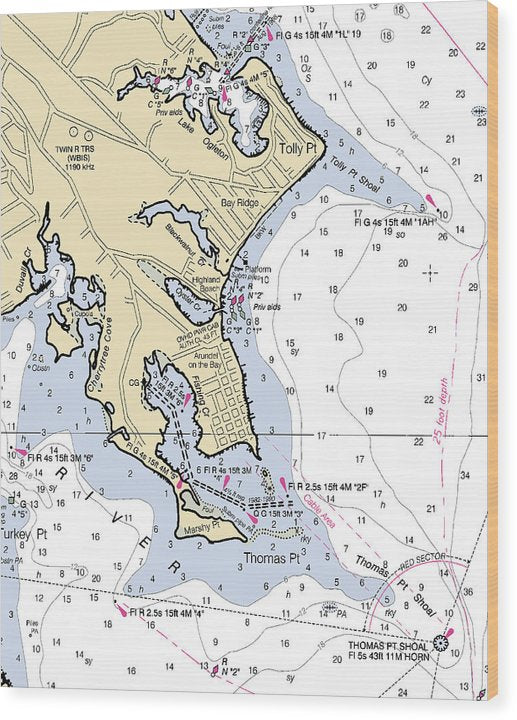 Thomas Point-Maryland Nautical Chart Wood Print