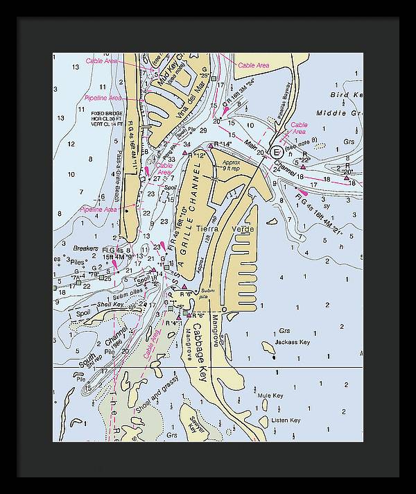 Tierra Verde Florida Nautical Chart - Framed Print