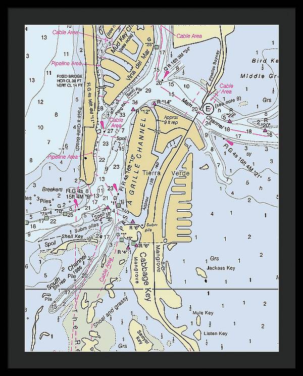 Tierra Verde Florida Nautical Chart - Framed Print