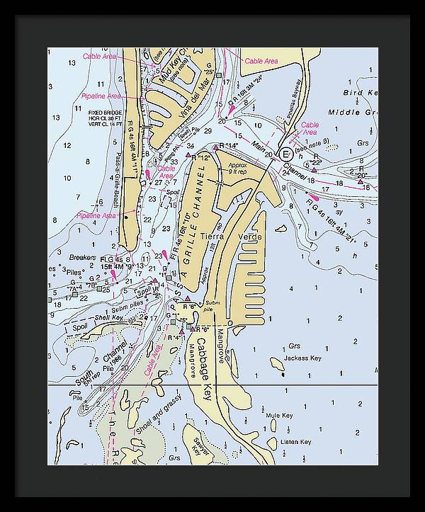 Tierra Verde Florida Nautical Chart - Framed Print