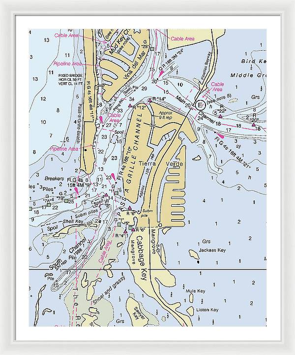 Tierra Verde Florida Nautical Chart - Framed Print