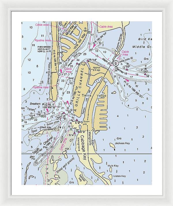 Tierra Verde Florida Nautical Chart - Framed Print