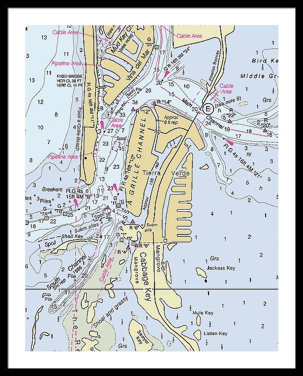 Tierra Verde Florida Nautical Chart - Framed Print