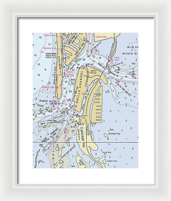 Tierra Verde Florida Nautical Chart - Framed Print