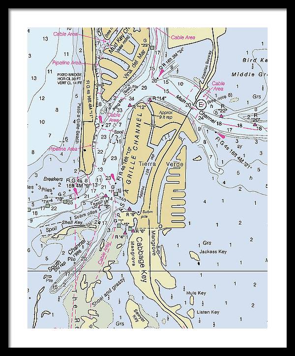 Tierra Verde Florida Nautical Chart - Framed Print