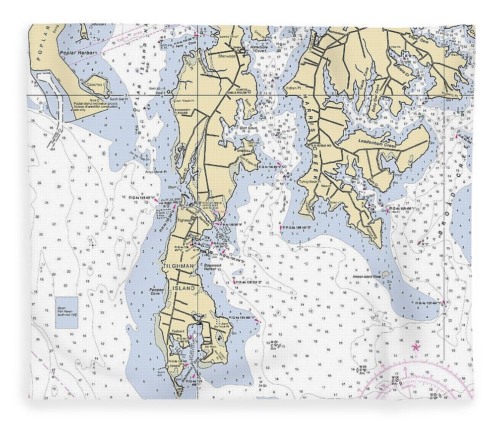 Tilghman Island Maryland Nautical Chart Blanket