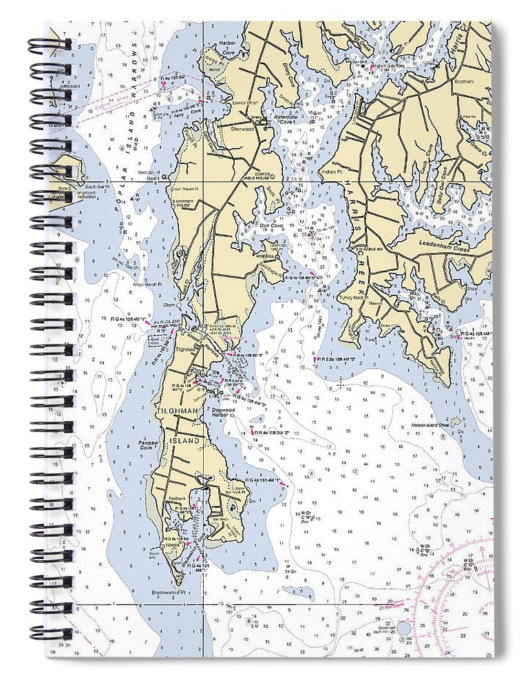 Tilghman Island Maryland Nautical Chart Spiral Notebook