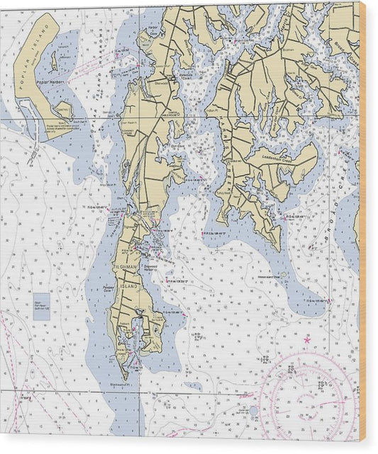Tilghman Island-Maryland Nautical Chart Wood Print