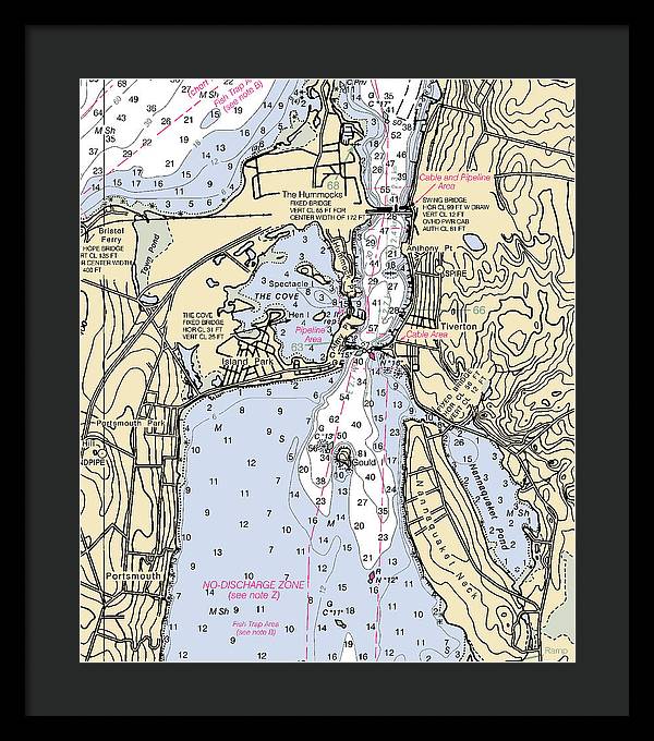 Tiverton-rhode Island Nautical Chart - Framed Print