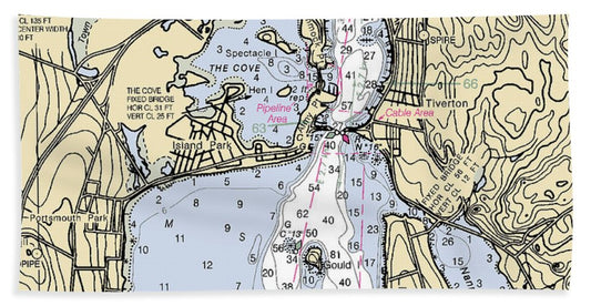 Tiverton-rhode Island Nautical Chart - Beach Towel