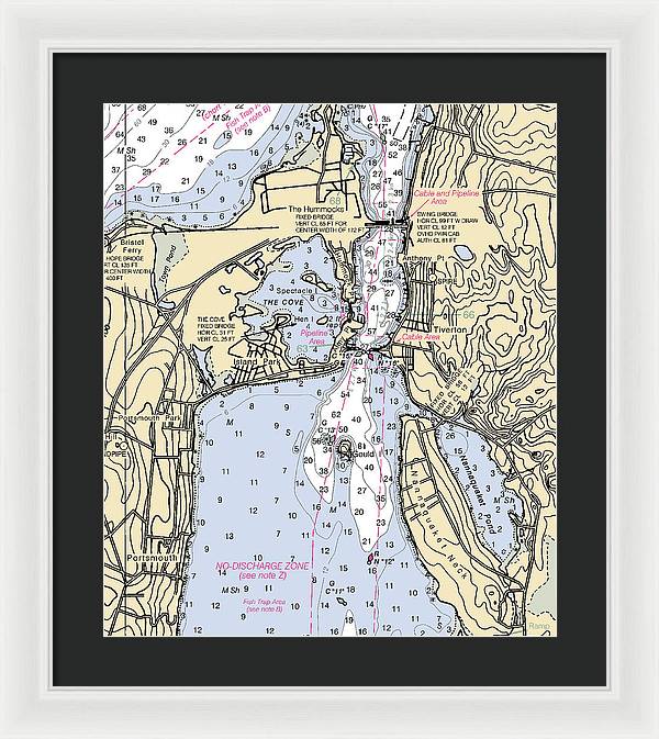 Tiverton-rhode Island Nautical Chart - Framed Print