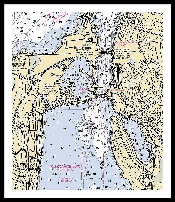 Tiverton-rhode Island Nautical Chart - Framed Print