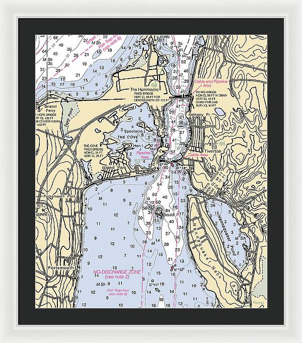 Tiverton-rhode Island Nautical Chart - Framed Print