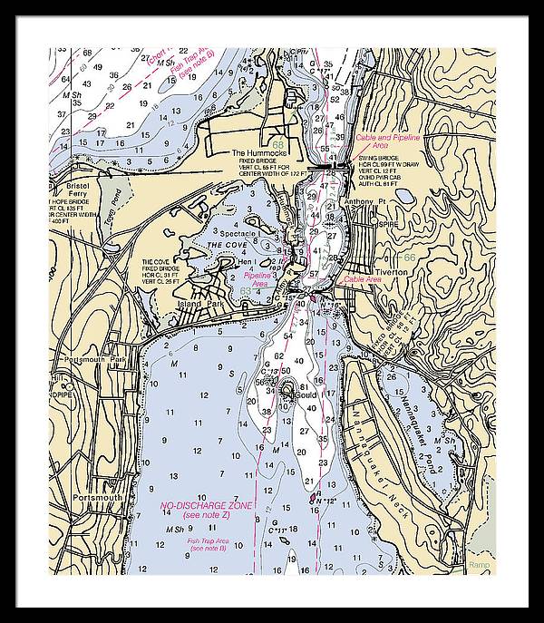 Tiverton-rhode Island Nautical Chart - Framed Print