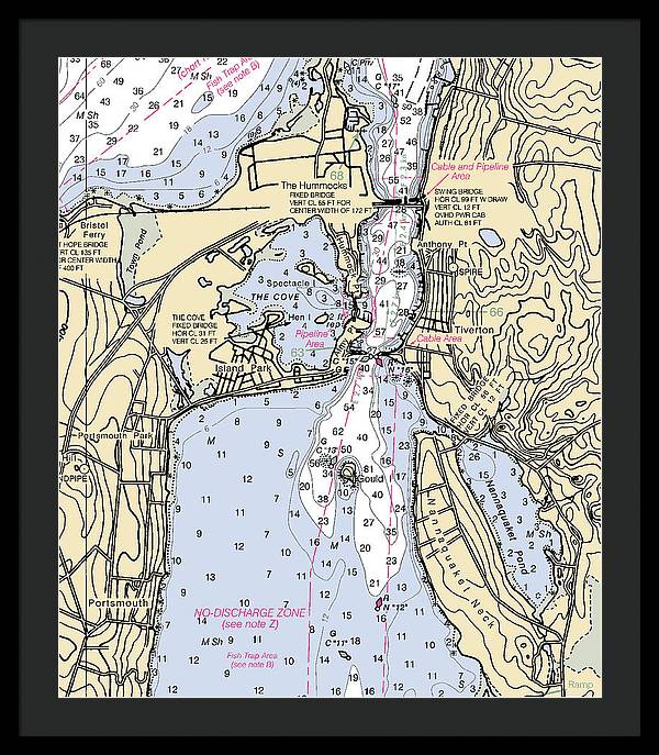 Tiverton-rhode Island Nautical Chart - Framed Print